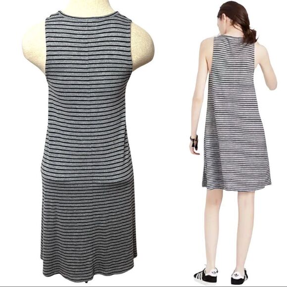 Madewell Highpoint Gray Black Stripe Tank Dress Size XXS Casual Striped Comfy - Picture 2 of 8